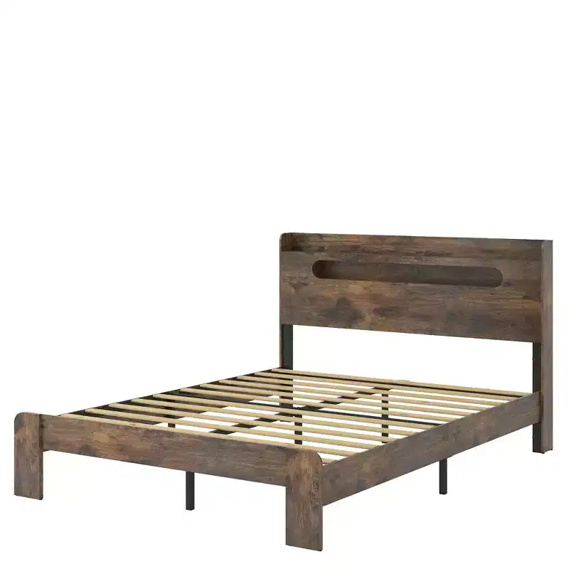 Plattform-Bettrahmen in Full/Queen/King-Size mit LED-Kopfteil und 2 USB-Anschlüssen, Holz-Plattformbett mit Stauraum