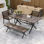 EAGLE PEAK Outdoor Dining Sets, Patio Table Set with Umbrella Hole, 2 Chairs and Bench, Brown/Beige
