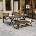 EAGLE PEAK Outdoor-Essgarnituren, Terrassentisch-Set mit Schirmloch, 2 Stühlen und Bank, Braun/Beige