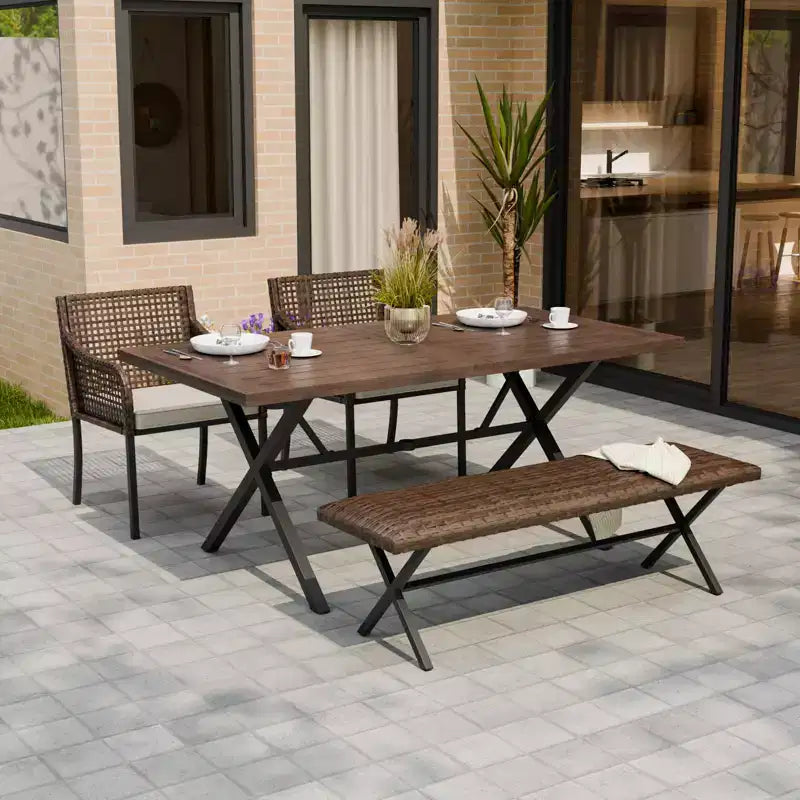 EAGLE PEAK Outdoor-Essgarnituren, Terrassentisch-Set mit Schirmloch, 2 Stühlen und Bank, Braun/Beige