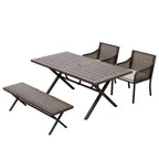 EAGLE PEAK Outdoor-Essgarnituren, Terrassentisch-Set mit Schirmloch, 2 Stühlen und Bank, Braun/Beige