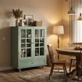 FurnitureR Minimalism Buffet Cabinet with Glass Doors and Drawer, Farmhouse Storage Cabinet for Dining Room, Kitchen, Living Room, Hallway Entryway