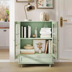 FurnitureR minimalistisches Sideboard mit Glastüren und Schublade, Farmhouse-Aufbewahrungsschrank für Esszimmer, Küche, Wohnzimmer, Flur/Eingangsbereich