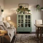 FurnitureR minimalistisches Sideboard mit Glastüren und Schublade, Farmhouse-Aufbewahrungsschrank für Esszimmer, Küche, Wohnzimmer, Flur/Eingangsbereich