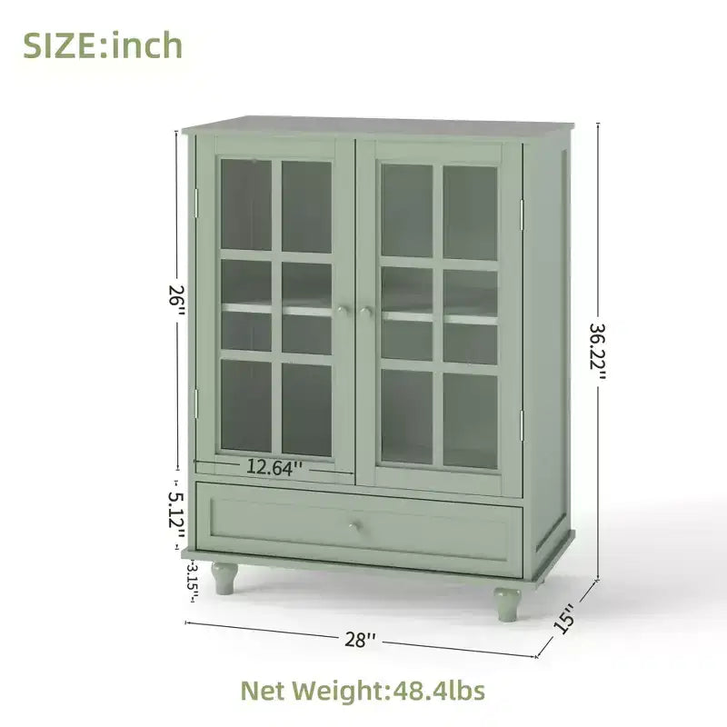 FurnitureR minimalistisches Sideboard mit Glastüren und Schublade, Farmhouse-Aufbewahrungsschrank für Esszimmer, Küche, Wohnzimmer, Flur/Eingangsbereich