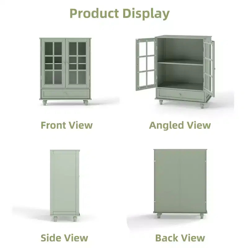 FurnitureR minimalistisches Sideboard mit Glastüren und Schublade, Farmhouse-Aufbewahrungsschrank für Esszimmer, Küche, Wohnzimmer, Flur/Eingangsbereich