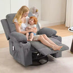 Drehbarer Relaxsessel mit Massage- & Heizfunktion, 360°-Gleiter mit Getränkehaltern & Seitentaschen, Ergonomisches Lounge-Sofa für Wohnzimmer, Wohnmobil, Kinderzimmer