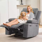 Drehbarer Relaxsessel mit Massage- & Heizfunktion, 360°-Gleiter mit Getränkehaltern & Seitentaschen, Ergonomisches Lounge-Sofa für Wohnzimmer, Wohnmobil, Kinderzimmer