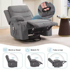 Drehbarer Relaxsessel mit Massage- & Heizfunktion, 360°-Gleiter mit Getränkehaltern & Seitentaschen, Ergonomisches Lounge-Sofa für Wohnzimmer, Wohnmobil, Kinderzimmer