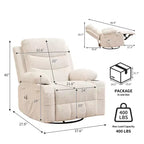 Drehbarer Relaxsessel mit Massage- & Heizfunktion, 360°-Gleiter mit Getränkehaltern & Seitentaschen, Ergonomisches Lounge-Sofa für Wohnzimmer, Wohnmobil, Kinderzimmer