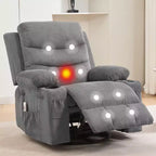 Drehbarer Relaxsessel mit Massage- & Heizfunktion, 360°-Gleiter mit Getränkehaltern & Seitentaschen, Ergonomisches Lounge-Sofa für Wohnzimmer, Wohnmobil, Kinderzimmer