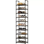 10-Tier Sturdy Metal Shoe Rack with Removable Fabric Shelves, Tall Space-Saving Corner Organizer for Closet, Entrance, Living Room