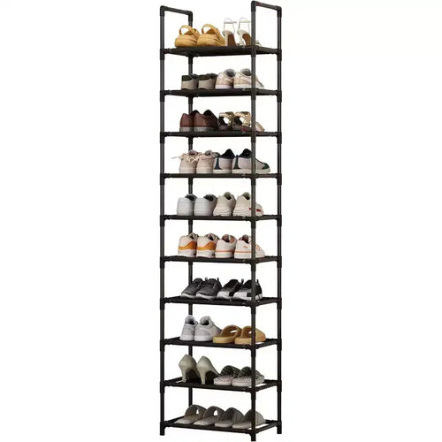 10-Tier Sturdy Metal Shoe Rack with Removable Fabric Shelves, Tall Space-Saving Corner Organizer for Closet, Entrance, Living Room