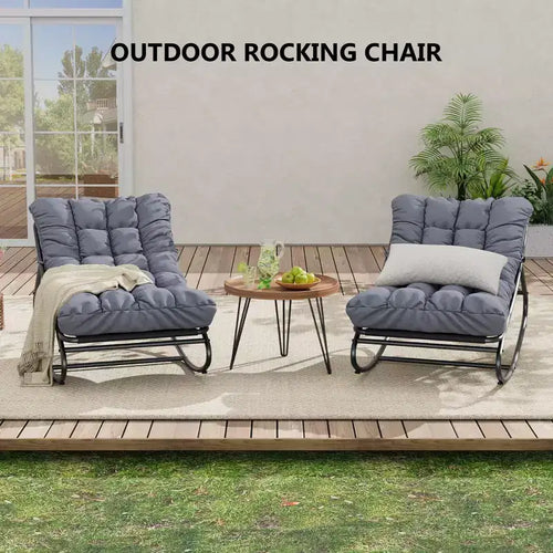 2 Pcs Outdoor Rocking Papasan Chairs, Comfortable Lounging Chair with Removable Cushions, Metal Frame, Padded Seat for Patio, Garden, Living Room