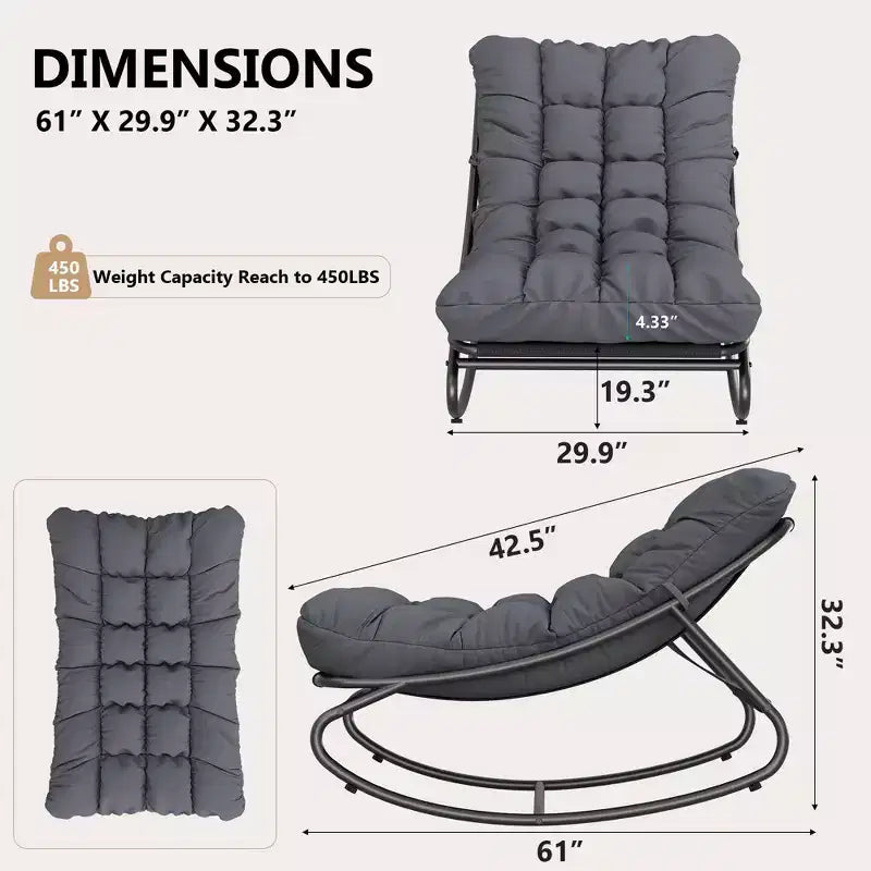 2 Stück Outdoor Papasan-Schaukelstühle, bequemer Liegestuhl mit abnehmbaren Kissen, Metallrahmen, gepolsterter Sitz für Terrasse, Garten, Wohnzimmer