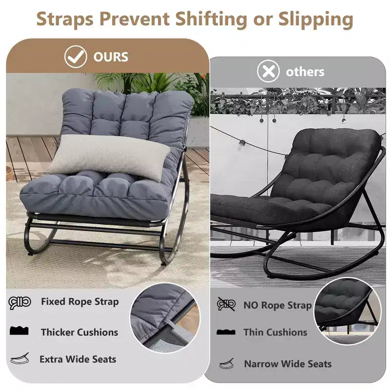 2 Stück Outdoor Papasan-Schaukelstühle, bequemer Liegestuhl mit abnehmbaren Kissen, Metallrahmen, gepolsterter Sitz für Terrasse, Garten, Wohnzimmer