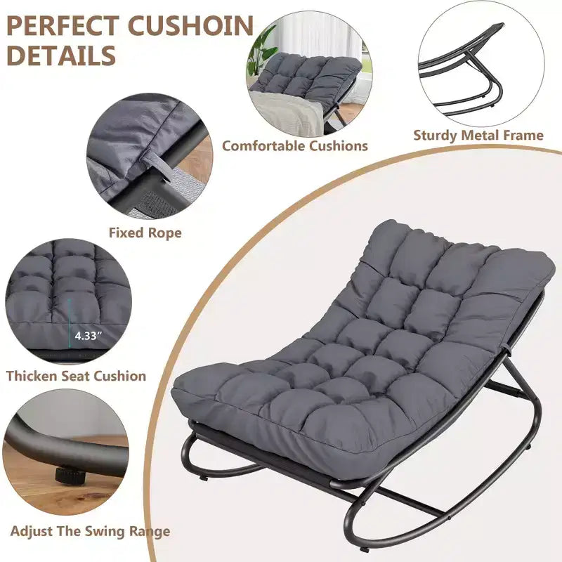 2 Stück Outdoor Papasan-Schaukelstühle, bequemer Liegestuhl mit abnehmbaren Kissen, Metallrahmen, gepolsterter Sitz für Terrasse, Garten, Wohnzimmer