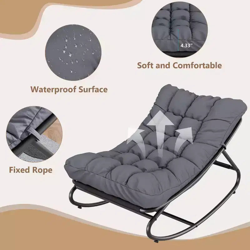 2 Stück Outdoor Papasan-Schaukelstühle, bequemer Liegestuhl mit abnehmbaren Kissen, Metallrahmen, gepolsterter Sitz für Terrasse, Garten, Wohnzimmer