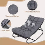2 Stück Outdoor Papasan-Schaukelstühle, bequemer Liegestuhl mit abnehmbaren Kissen, Metallrahmen, gepolsterter Sitz für Terrasse, Garten, Wohnzimmer