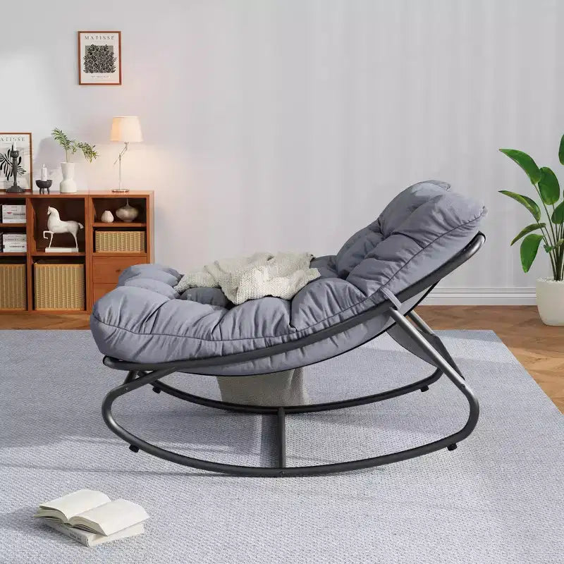 2 Stück Outdoor Papasan-Schaukelstühle, bequemer Liegestuhl mit abnehmbaren Kissen, Metallrahmen, gepolsterter Sitz für Terrasse, Garten, Wohnzimmer