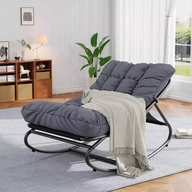 2 Stück Outdoor Papasan-Schaukelstühle, bequemer Liegestuhl mit abnehmbaren Kissen, Metallrahmen, gepolsterter Sitz für Terrasse, Garten, Wohnzimmer