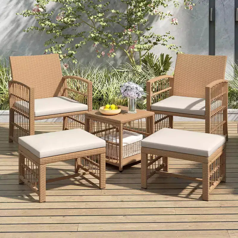 Costway 5 Pieces Patio Conversation Set PE Rattan Balcony Furniture Set with Cushions