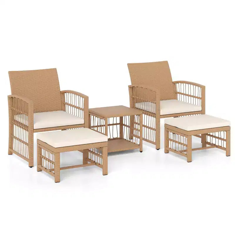 Costway 5-teiliges Terrassen-Sitzgruppe aus PE-Rattan, Balkonmöbel-Set mit Kissen