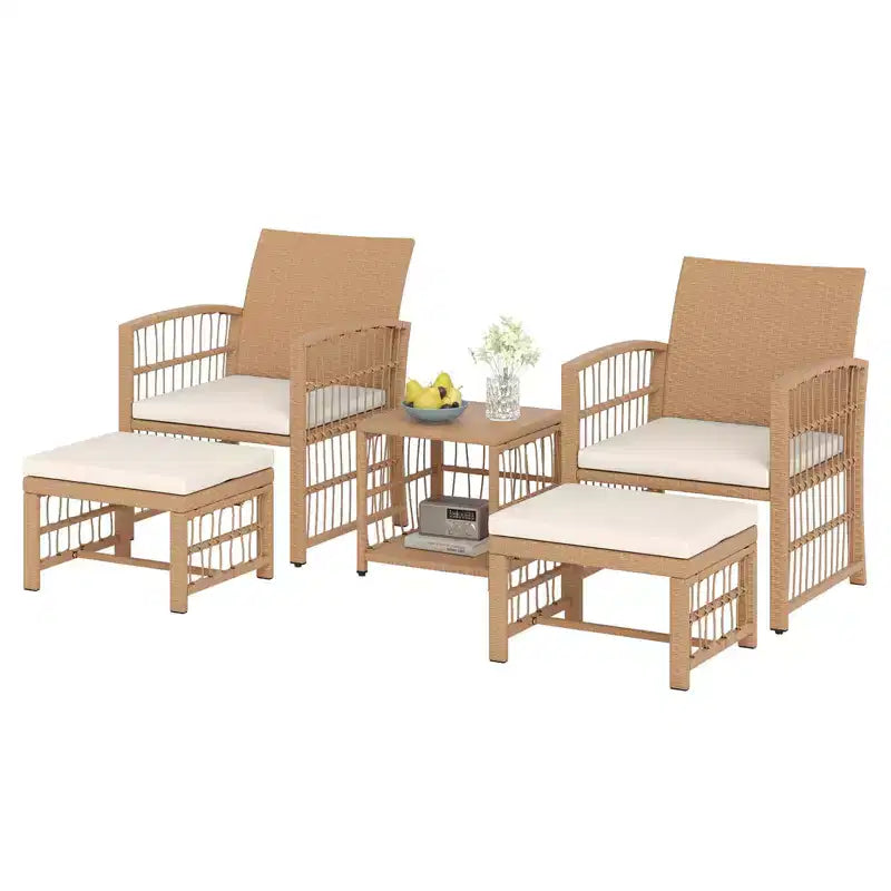 Costway 5-teiliges Terrassen-Sitzgruppe aus PE-Rattan, Balkonmöbel-Set mit Kissen