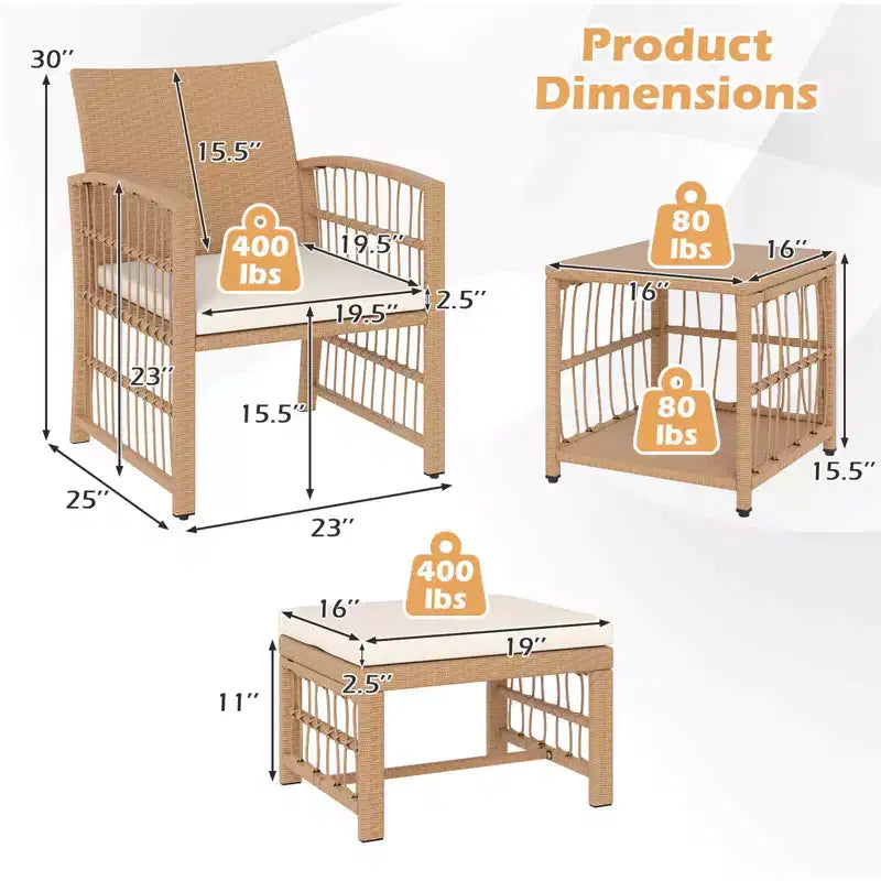 Costway 5-teiliges Terrassen-Sitzgruppe aus PE-Rattan, Balkonmöbel-Set mit Kissen
