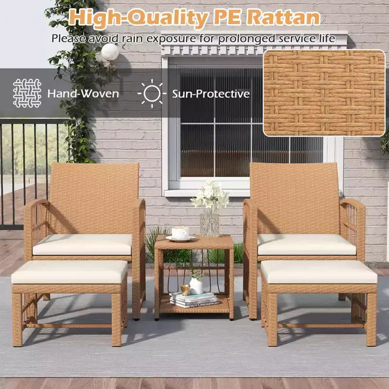 Costway 5-teiliges Terrassen-Sitzgruppe aus PE-Rattan, Balkonmöbel-Set mit Kissen