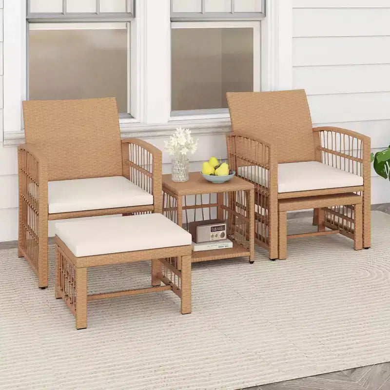Costway 5-teiliges Terrassen-Sitzgruppe aus PE-Rattan, Balkonmöbel-Set mit Kissen