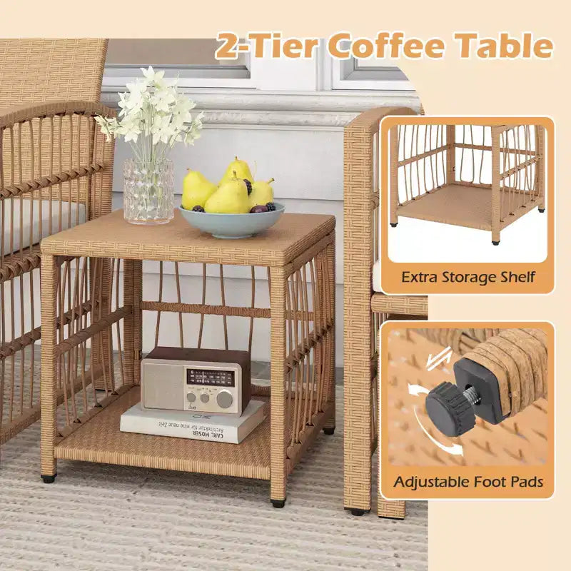 Costway 5-teiliges Terrassen-Sitzgruppe aus PE-Rattan, Balkonmöbel-Set mit Kissen