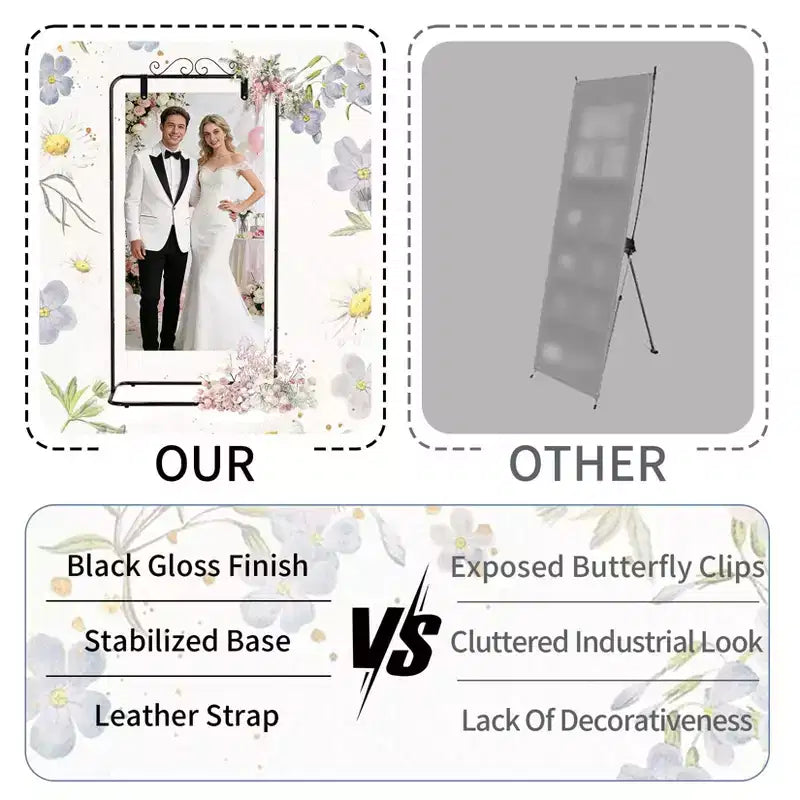 Verstellbarer Willkommensschild-Ständer – Robuster Metallschildhalter für Hochzeit, Geburtstag, Party, Gästebuch, inklusive 2 Paar Lederriemen
