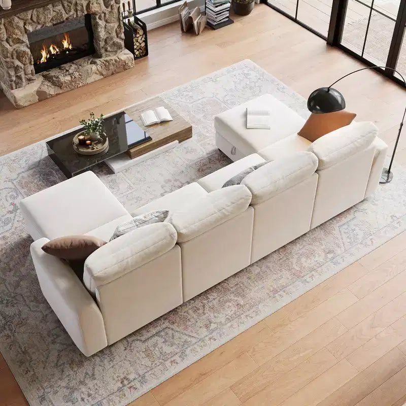 108-163 Modulares L/U-Sofa, 4-9 Sitzer Cloud Couch mit verstecktem Stauraum unter allen Sitzen, umbaubares Chenille-Schlafsofa mit Recamiere