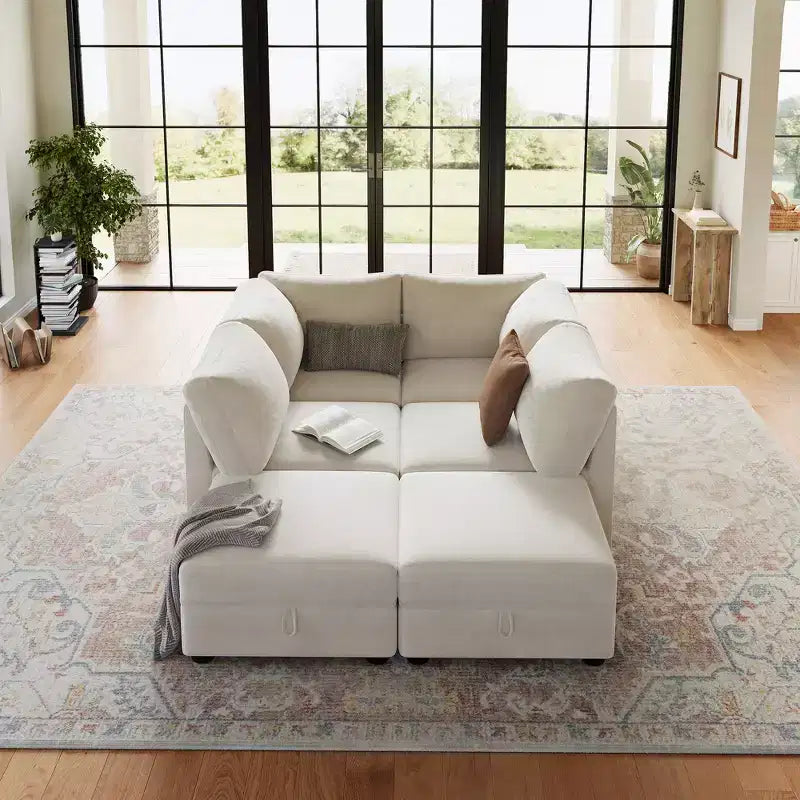 108-163 Modulares L/U-Sofa, 4-9 Sitzer Cloud Couch mit verstecktem Stauraum unter allen Sitzen, umbaubares Chenille-Schlafsofa mit Recamiere