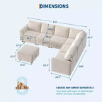108-163 Modulares L/U-Sofa, 4-9 Sitzer Cloud Couch mit verstecktem Stauraum unter allen Sitzen, umbaubares Chenille-Schlafsofa mit Recamiere