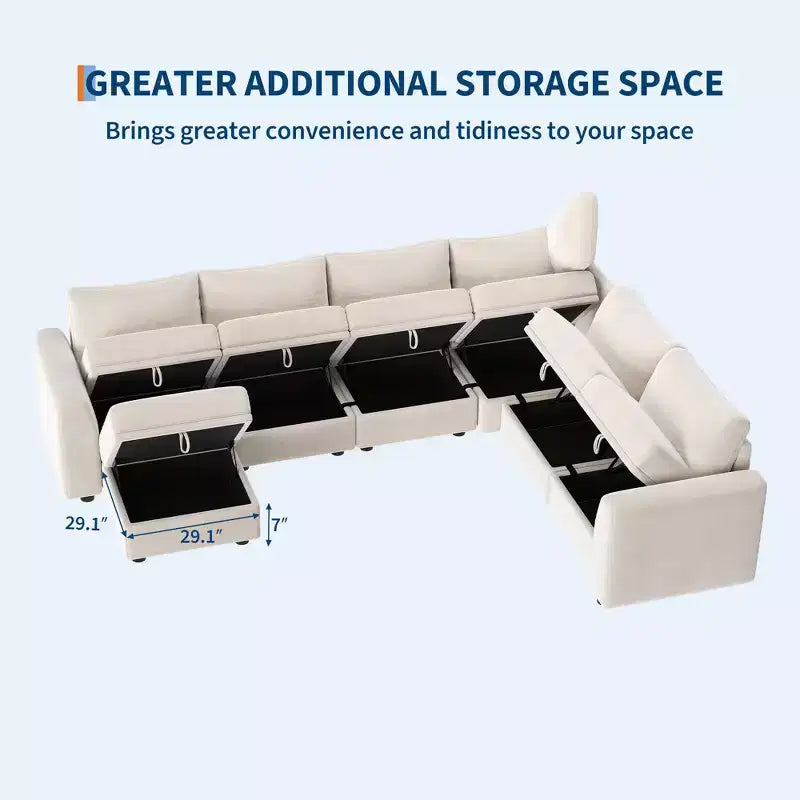 108-163 Modulares L/U-Sofa, 4-9 Sitzer Cloud Couch mit verstecktem Stauraum unter allen Sitzen, umbaubares Chenille-Schlafsofa mit Recamiere