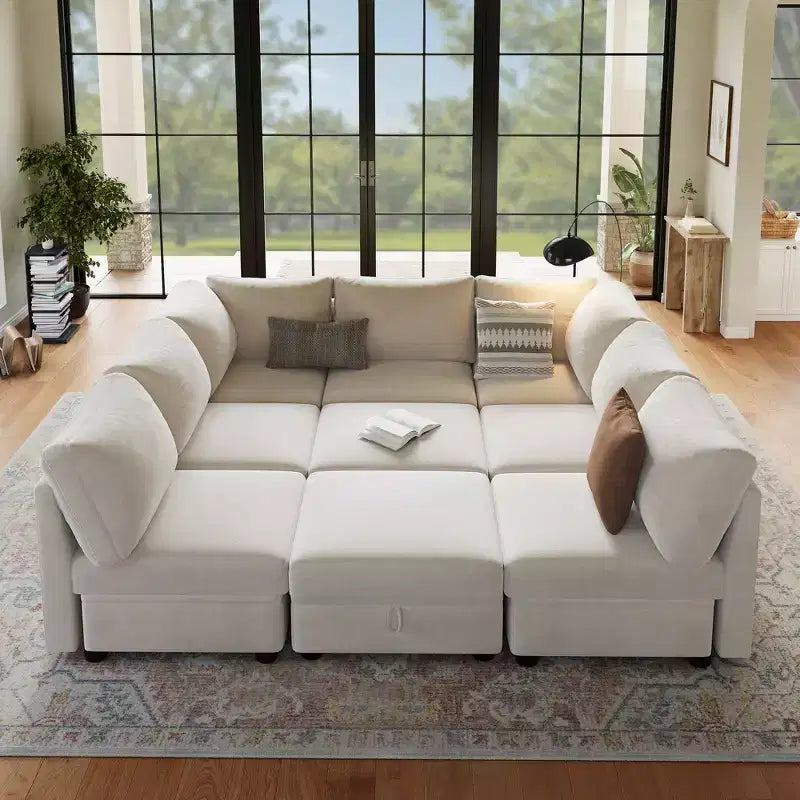 108-163 Modulares L/U-Sofa, 4-9 Sitzer Cloud Couch mit verstecktem Stauraum unter allen Sitzen, umbaubares Chenille-Schlafsofa mit Recamiere