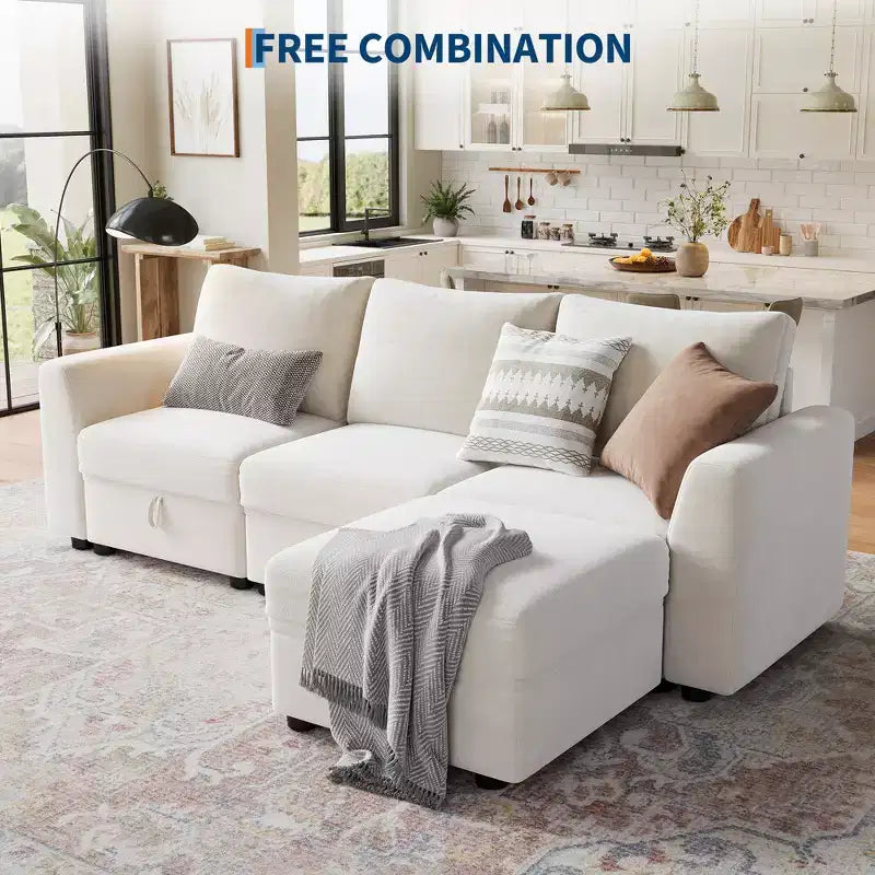 108-163 Modulares L/U-Sofa, 4-9 Sitzer Cloud Couch mit verstecktem Stauraum unter allen Sitzen, umbaubares Chenille-Schlafsofa mit Recamiere