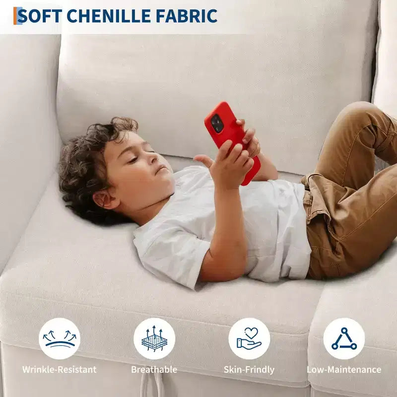 108-163 Modulares L/U-Sofa, 4-9 Sitzer Cloud Couch mit verstecktem Stauraum unter allen Sitzen, umbaubares Chenille-Schlafsofa mit Recamiere