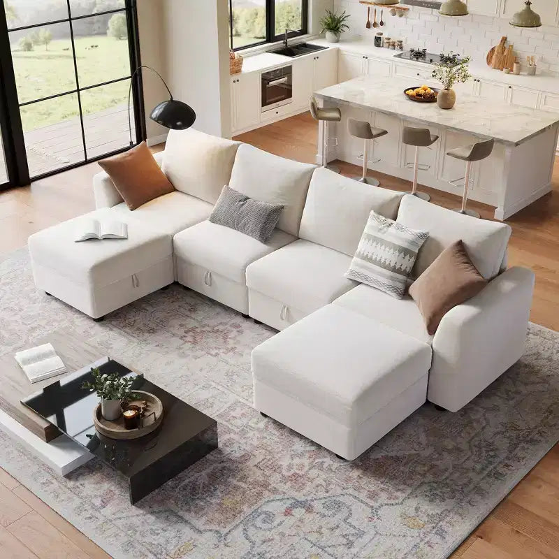 108-163 Modulares L/U-Sofa, 4-9 Sitzer Cloud Couch mit verstecktem Stauraum unter allen Sitzen, umbaubares Chenille-Schlafsofa mit Recamiere
