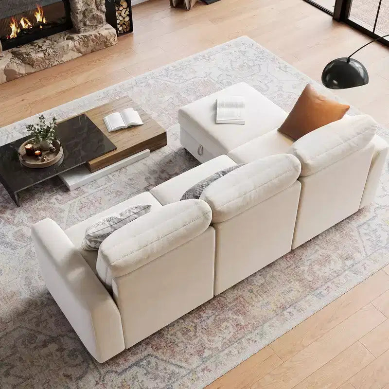 108-163 Modulares L/U-Sofa, 4-9 Sitzer Cloud Couch mit verstecktem Stauraum unter allen Sitzen, umbaubares Chenille-Schlafsofa mit Recamiere
