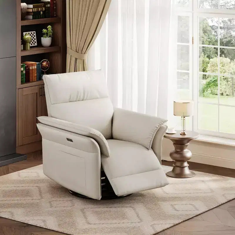 Acekool Swivel Rocker Recliner Chair, PU Leather Glider Reclining Sofa Chair with Deep Seat for Living Room Bedroom Nursery, White
