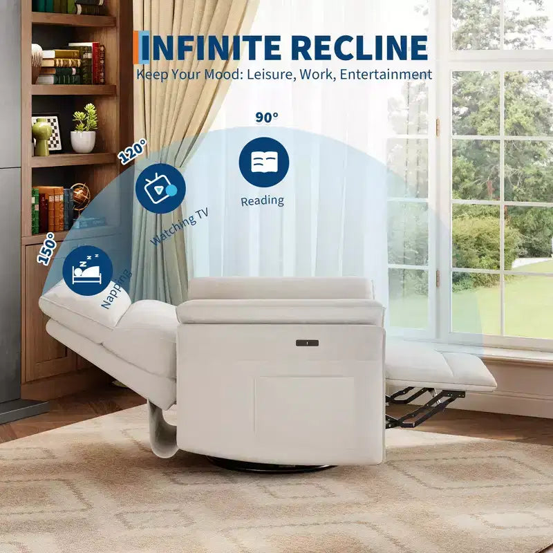 Acekool Schaukel- und Drehsessel, PU-Leder Relaxsessel mit tiefer Sitzfläche für Wohnzimmer Schlafzimmer Kinderzimmer, Weiß
