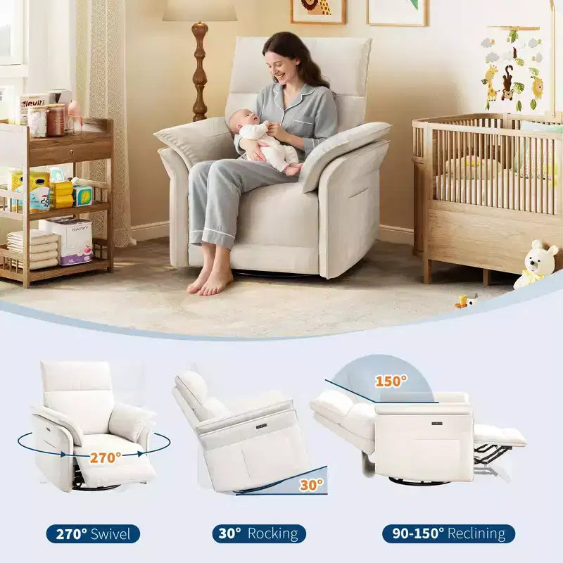 Acekool Schaukel- und Drehsessel, PU-Leder Relaxsessel mit tiefer Sitzfläche für Wohnzimmer Schlafzimmer Kinderzimmer, Weiß