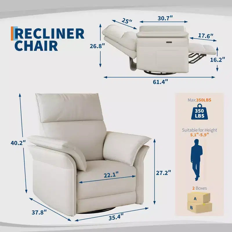 Acekool Schaukel- und Drehsessel, PU-Leder Relaxsessel mit tiefer Sitzfläche für Wohnzimmer Schlafzimmer Kinderzimmer, Weiß