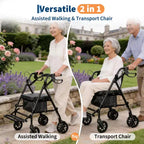 Tragbarer, zusammenklappbarer Rollstuhl für Erwachsene, 135 kg Tragkraft, 6 Räder, höhenverstellbar, Stauraum unter dem Sitz, bequemer Sitz und Fußpedal