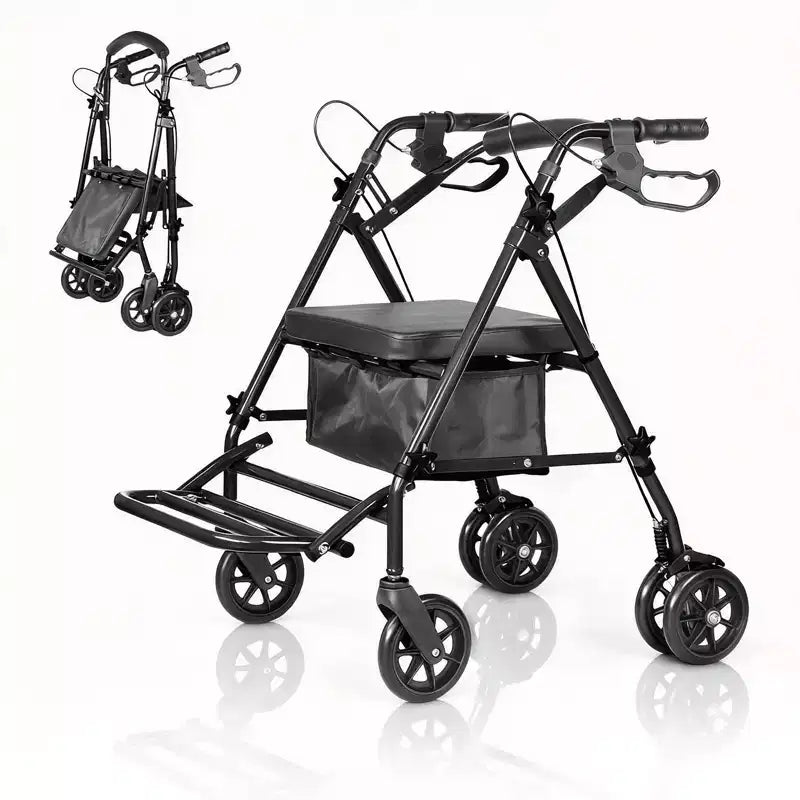 Portable Collapsible Wheelchair for Adults, 299lb Capacity, 6 Wheels, Adjustable Height, Underseat Storage, Comfortable Seat & Foot Pedal