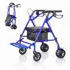 Tragbarer, zusammenklappbarer Rollstuhl für Erwachsene, 135 kg Tragkraft, 6 Räder, höhenverstellbar, Stauraum unter dem Sitz, bequemer Sitz und Fußpedal