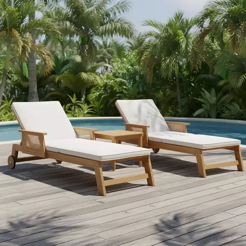 Christopher Knight Home Sakura Modern 3 Piece Acacia Patio Sunlounge and Slatted Table Set with Wicker Armrest